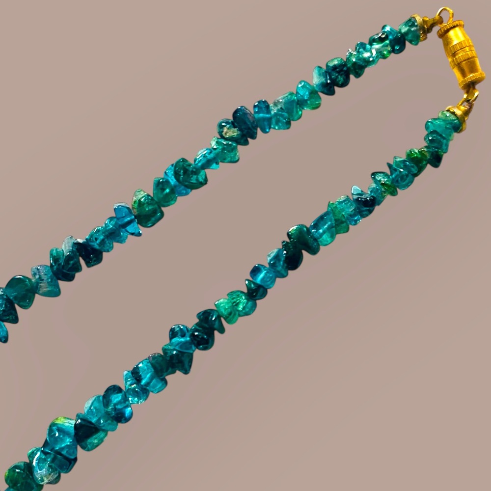 Natural Blue Apatite Beaded Necklace. NWOT screw connector - Picture 3 of 5